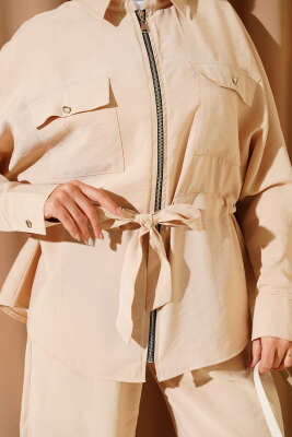 Bel Tünelli Çift Cepli İkili Takım Bej - İkili Takım