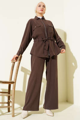 Bel Tünelli Çift Cepli İkili Takım Kahve - İkili Takım