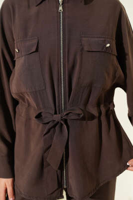 Bel Tünelli Çift Cepli İkili Takım Kahve - İkili Takım