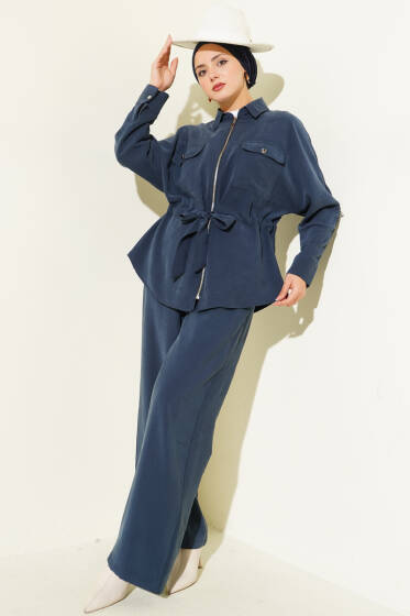 Bel Tünelli Çift Cepli İkili Takım Lacivert - İkili Takım