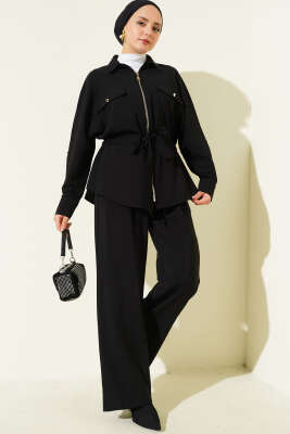 Bel Tünelli Çift Cepli İkili Takım Siyah - FEVERAN