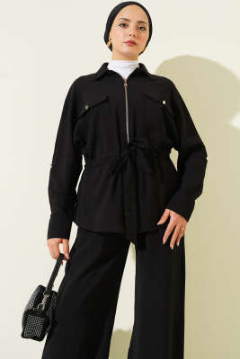 Bel Tünelli Çift Cepli İkili Takım Siyah - İkili Takım