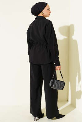 Bel Tünelli Çift Cepli İkili Takım Siyah - İkili Takım