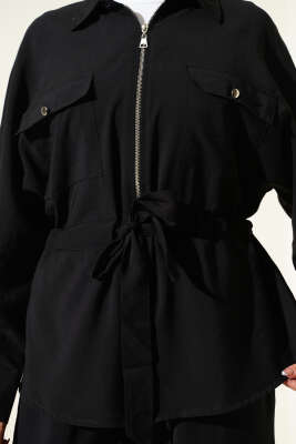 Bel Tünelli Çift Cepli İkili Takım Siyah - İkili Takım