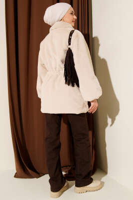 Bel Tünelli Çıtçıtlı Peluş Ceket Bej - Ceket