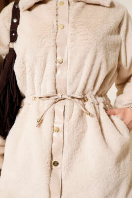 Bel Tünelli Çıtçıtlı Peluş Ceket Bej - Ceket