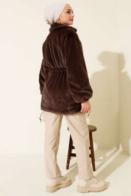 Bel Tünelli Çıtçıtlı Peluş Ceket Kahve - Ceket