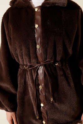 Bel Tünelli Çıtçıtlı Peluş Ceket Kahve - Ceket