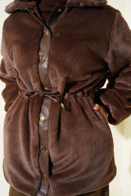 Bel Tünelli Çıtçıtlı Peluş Ceket Kahve - Ceket