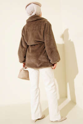 Bel Tünelli Çıtçıtlı Peluş Ceket Vizon - Ceket