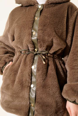 Bel Tünelli Çıtçıtlı Peluş Ceket Vizon - Ceket