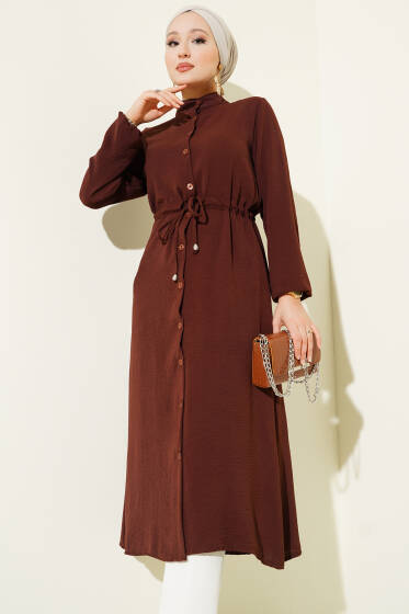 Bel Tünelli Düğmeli Ayrobin Kap Acı Kahve - Dış Giyim&Mont