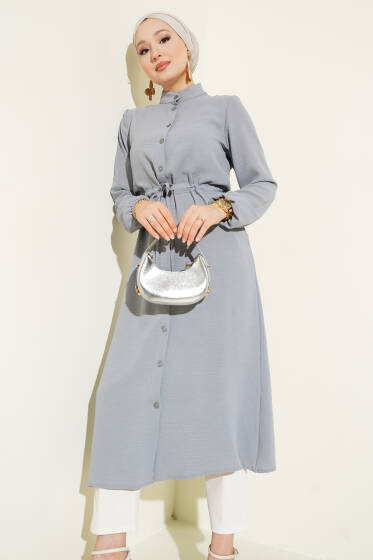 Bel Tünelli Düğmeli Ayrobin Kap Gri - Dış Giyim&Mont
