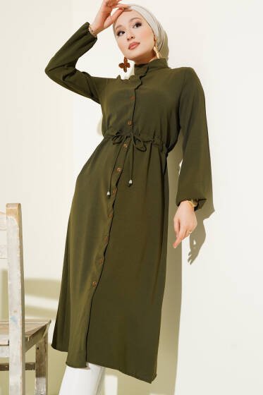 Bel Tünelli Düğmeli Ayrobin Kap Haki - Dış Giyim&Mont