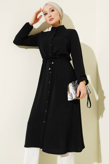 Bel Tünelli Düğmeli Ayrobin Kap Siyah - Dış Giyim&Mont