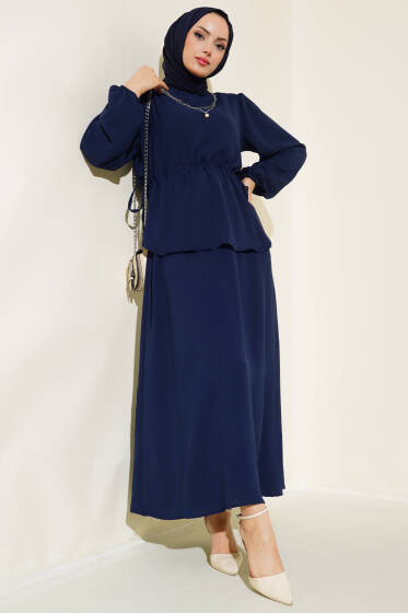 Bel Tünelli Etekli Ayrobin İkili Takım Lacivert - İkili Takım