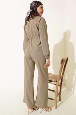 Bel Tünelli Fermuarlı Basic İkili Takım Bej - Kadın Giyim Modelleri
