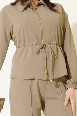 Bel Tünelli Fermuarlı Basic İkili Takım Bej - Kadın Giyim Modelleri