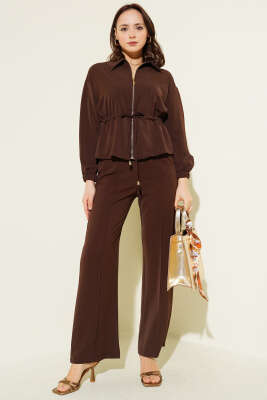 Bel Tünelli Fermuarlı Basic İkili Takım Kahve - MD TREND