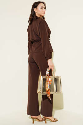 Bel Tünelli Fermuarlı Basic İkili Takım Kahve - Kadın Giyim Modelleri