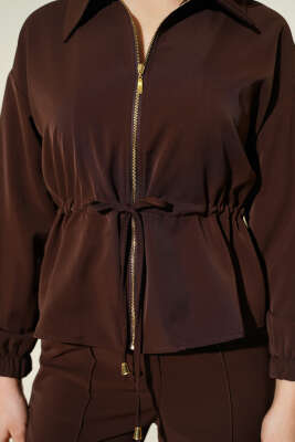 Bel Tünelli Fermuarlı Basic İkili Takım Kahve - Kadın Giyim Modelleri