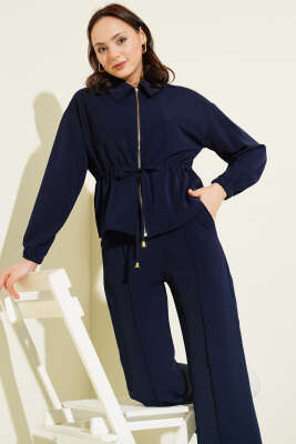 Bel Tünelli Fermuarlı Basic İkili Takım Lacivert - Kadın Giyim Modelleri