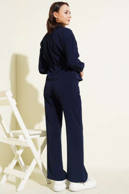 Bel Tünelli Fermuarlı Basic İkili Takım Lacivert - Kadın Giyim Modelleri