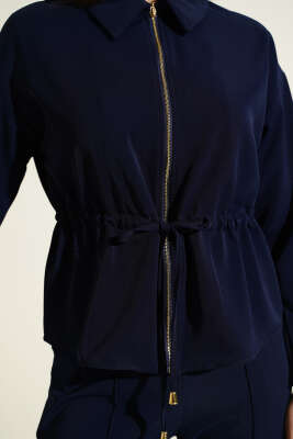 Bel Tünelli Fermuarlı Basic İkili Takım Lacivert - Kadın Giyim Modelleri