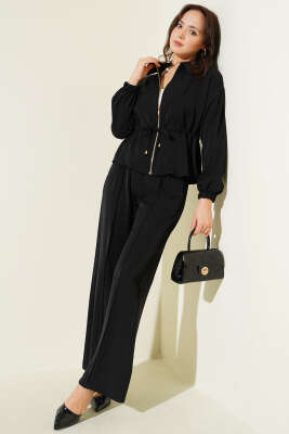 Bel Tünelli Fermuarlı Basic İkili Takım Siyah - MD TREND