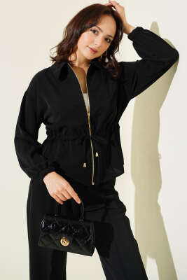 Bel Tünelli Fermuarlı Basic İkili Takım Siyah - Kadın Giyim Modelleri