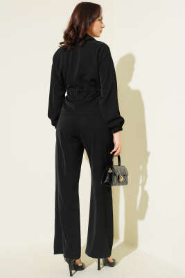 Bel Tünelli Fermuarlı Basic İkili Takım Siyah - Kadın Giyim Modelleri