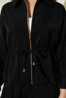 Bel Tünelli Fermuarlı Basic İkili Takım Siyah - Kadın Giyim Modelleri