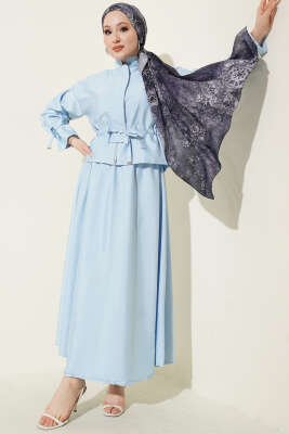 Bel Tünelli Fermuarlı Etekli İkili Takım Bebe Mavi - HBS