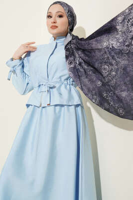 Bel Tünelli Fermuarlı Etekli İkili Takım Bebe Mavi - İkili Takım