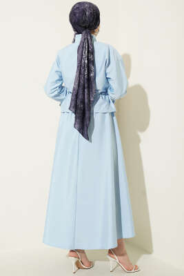 Bel Tünelli Fermuarlı Etekli İkili Takım Bebe Mavi - İkili Takım