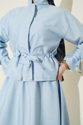 Bel Tünelli Fermuarlı Etekli İkili Takım Bebe Mavi - İkili Takım