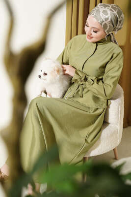 Bel Tünelli Fermuarlı Etekli İkili Takım Çağla Yeşili - HBS