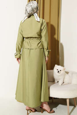 Bel Tünelli Fermuarlı Etekli İkili Takım Çağla Yeşili - İkili Takım