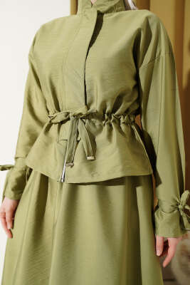 Bel Tünelli Fermuarlı Etekli İkili Takım Çağla Yeşili - İkili Takım