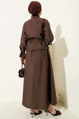 Bel Tünelli Fermuarlı Etekli İkili Takım Kahve - İkili Takım