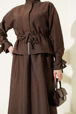 Bel Tünelli Fermuarlı Etekli İkili Takım Kahve - İkili Takım