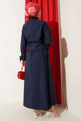 Bel Tünelli Fermuarlı Etekli İkili Takım Lacivert - İkili Takım