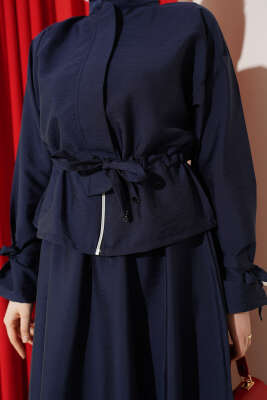 Bel Tünelli Fermuarlı Etekli İkili Takım Lacivert - İkili Takım