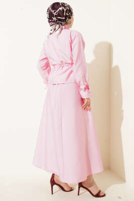 Bel Tünelli Fermuarlı Etekli İkili Takım Pembe - İkili Takım