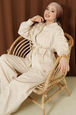 Bel Tünelli Fermuarlı Gabardin İkili Takım Taş - MİSS PERRY