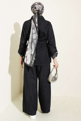 Bel Tünelli Fermuarlı Kot İkili Takım Lacivert - İkili Takım