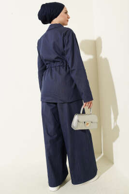 Bel Tünelli Fermuarlı Kot İkili Takım İndigo - İkili Takım