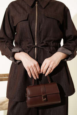 Bel Tünelli Fermuarlı Kot İkili Takım Kahve - İkili Takım