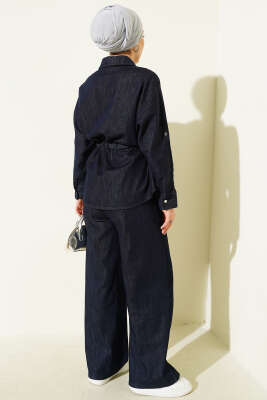 Bel Tünelli Fermuarlı Kot İkili Takım Lacivert - İkili Takım