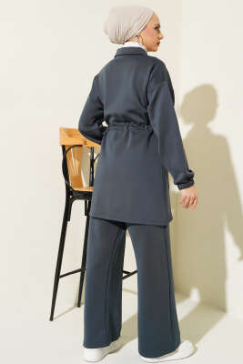 Bel Tünelli Fermuarlı Scuba İkili Takım Kayrak Grisi - İkili Takım